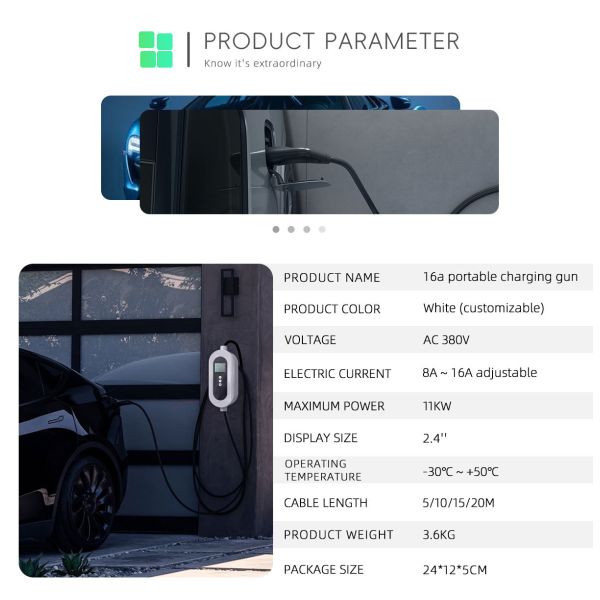 3 Phase 16A IP65 11kW Type 2 Waterproof Portable Electric Charging Stations