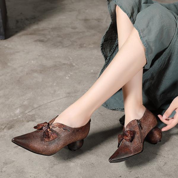 S157 Factory retro art handmade leather pointed high heels fashion wild autumn and winter new ethnic style women's shoes