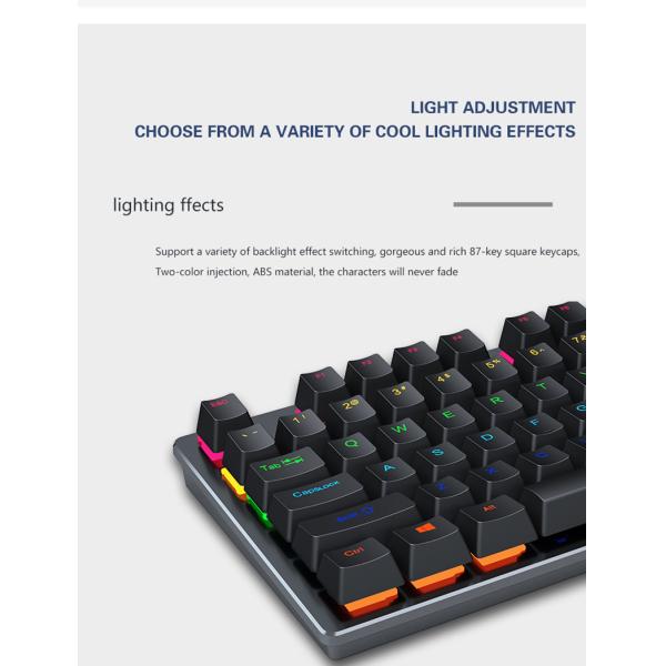 87 Keys Double Injection Keycap Red Axis Wired Keyboard With Metal Panel for Needs