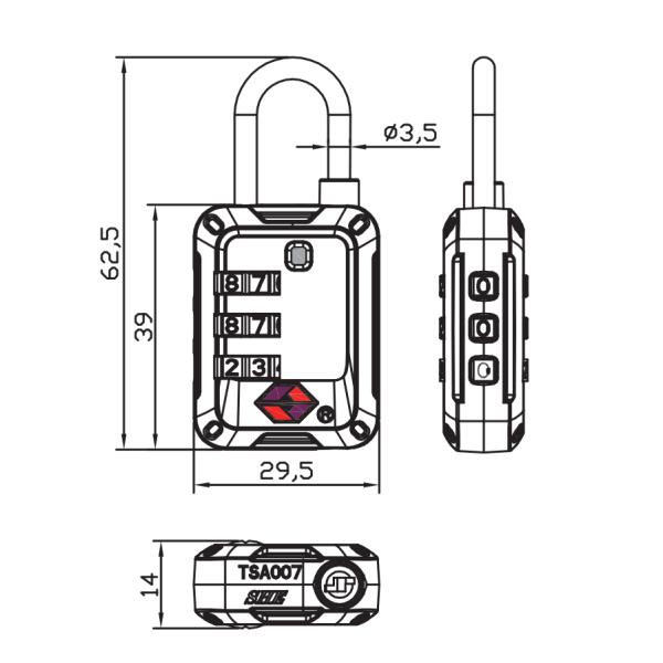 Rarlux TSA Padlock 3 Digital Password Anti-Theft Zinc Alloy Luggage Suitcase Combination Padlock