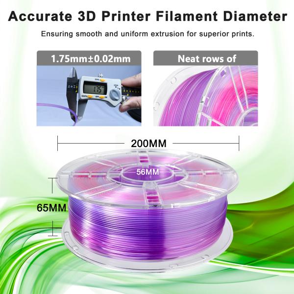 3Dプリント フィラメント 1.75mm 透明グラディエント 双色紫青 1000g pLA+ フィラメント