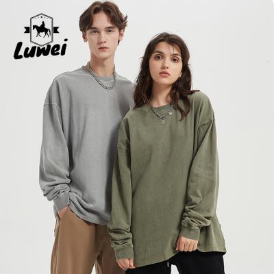 Long Sleeve Heavyweight Cotton Hoodie Grey Crew Neck Vintage Man Sweatshirts