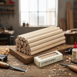 15 Pieces Per Pack Wooden Pin Dowels Cylinder Wood Dowels Perfect for Cabinet