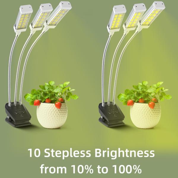 12W 3Heads  LED Clip Grow Light Dimmable Table Clip Lamp Full Spectrum