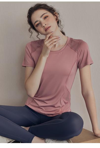 Os esportes das senhoras do ODM do OEM vestem a camisa cor-de-rosa de Mesh Splice Womens Exercise T