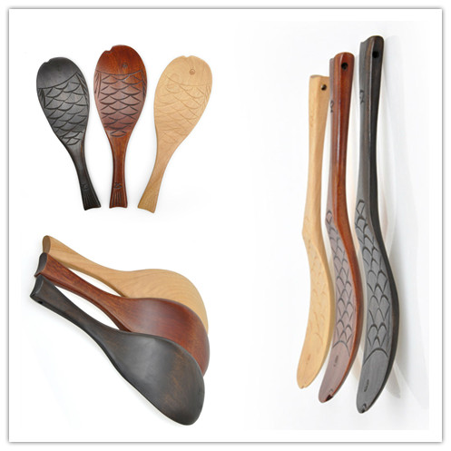 Nanmu Wooden Cooking Utensils Lacquered Fish Shaped  Kitchenware Cutlery Set