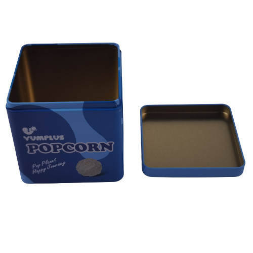 Square Empty Popcorn Tin Container Christmas Holiday Popcorn Gift Tin Packaging