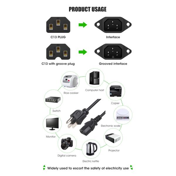 Les câbles d' alimentation en spirale américains UL, 3 broches NEMA 5-15P