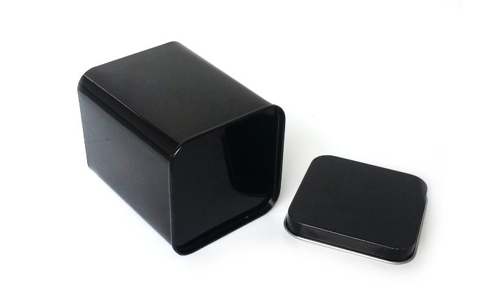 68x68x89mm Metal Black Square Tin Box Container For Loose Tea Storage , Metal Storage Tins