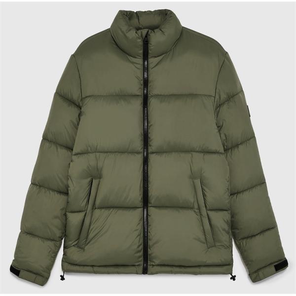 Custom Mens Black Polyester Outdoor Puffer Jacket for Winter