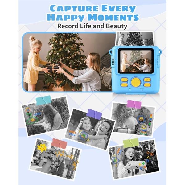 1080P HD Kids Digital Camera 2.4 inch Screen Size Instant Print 32G SD Card 3 Rolls Photo Paper Perfect Birthday Christmas Gifts for 6-12 Boys Girls