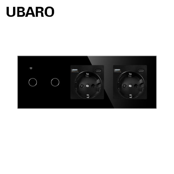 UBARO Smart WiFi Touch Light Switch & Power Outlet Combo with Voice Control Tempered Glass Panel and WiFi Remote Control