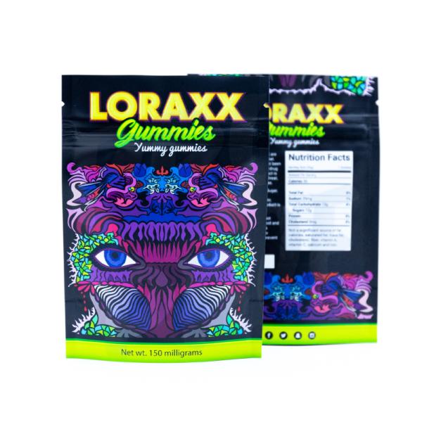 Vibrant Printed Stand Up Pouches For Gummies Packaging With Customizable High-Color Brand Pattern.