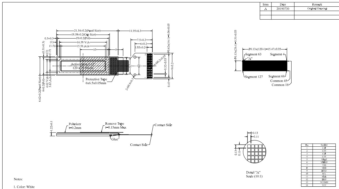 0.63 дюймовый крошечный микро OLED дисплей Прозрачный 120X28 разрешение Мини размер