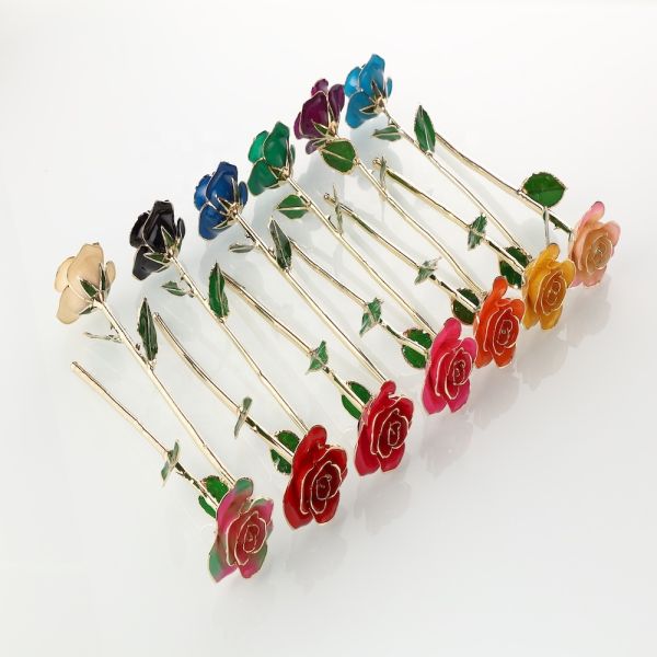 Long Stem Rose Dipped in 24k Gold  Gold Trimmed Rose with Gift Box and Clear Display Stand Best Gift for Christmas Gifts