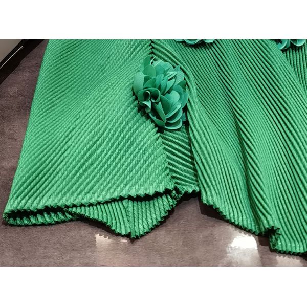 High-end 3d Flower Round Neck Long Sleeve Pleated Plus Size Women's Dresses