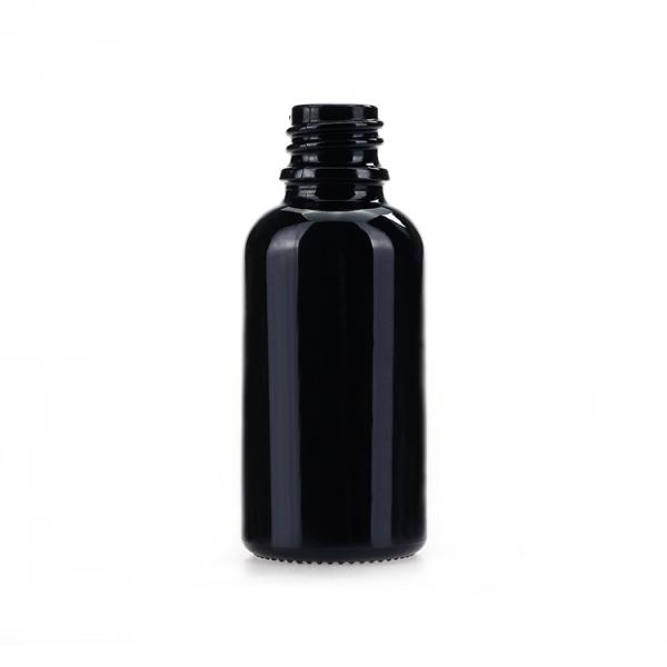 Botella de vidrio negra del dropper del aceite de 30ml 1oz con el tapón de tuerca de aluminio