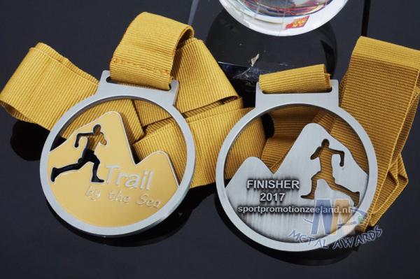 Cut Out Design Custom Award Medals , Personalised Medals With Yellow Ribbon