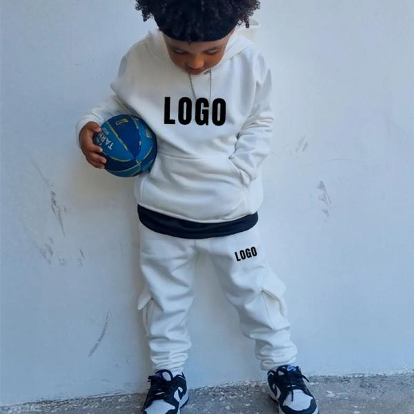 Logo personnalisé Puff Print Ensemble de vêtements pour garçons 100% coton Casual Kids Hoodie Costume de jogging Tracktop Sweatpants empilés 2 pièces bébé