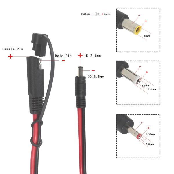 SAE to DC Coaxial Adapter Cable - 6Ft 14AWG Quick Release Disconnect Plug 5.5mmx2.1mm Male Jack Extension Power with 8mm 2.5mm 3.5mm Adapters for Automotive (B09N3LCJ4F)