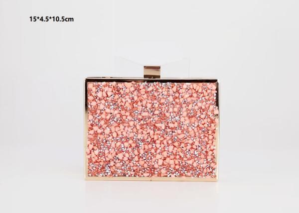 Luxury high quality pink color crystal clutch purse ladies bag evening handbag