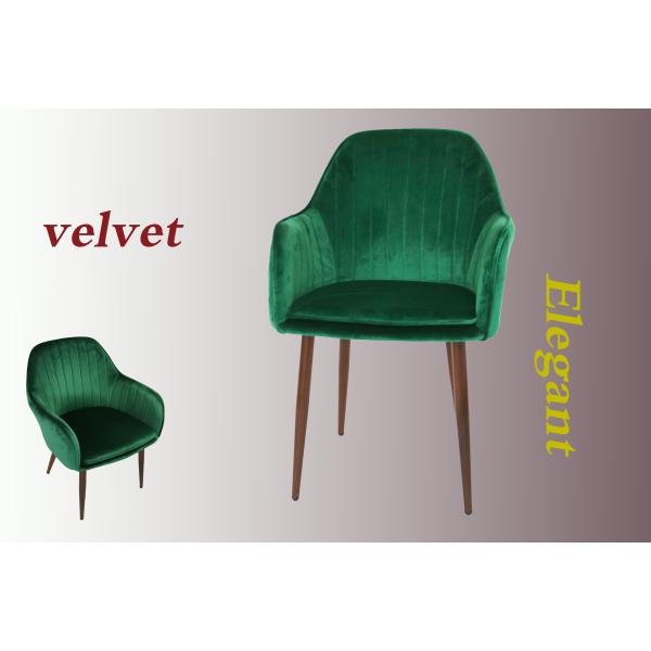 Dining Fabric Accent Chair Velvet With Wood Grain Heat Transfer Printing