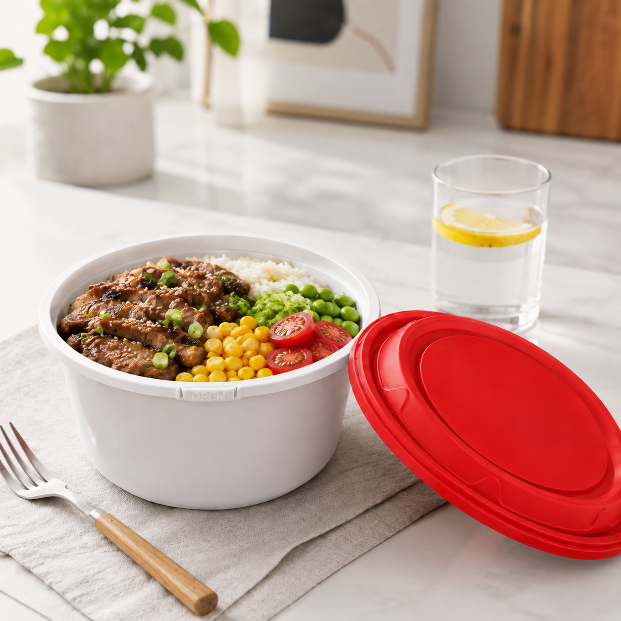 Deep PP Snap Lock Bowls 1000ml with Red Tamper Evident Lid
