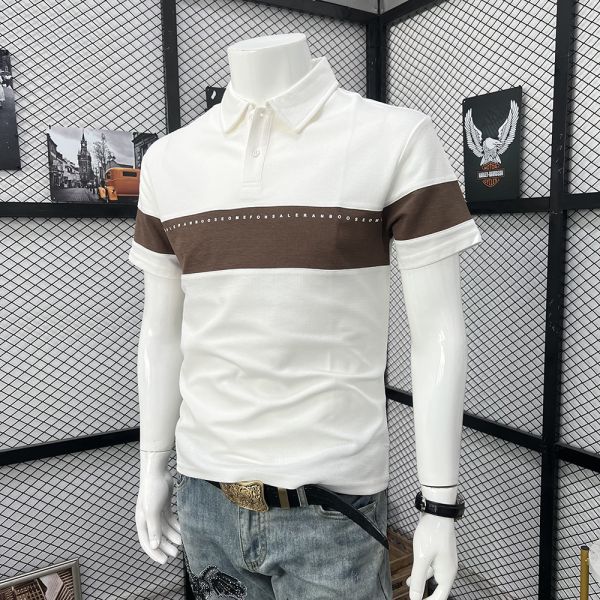 Men's Color Matching Short-Sleeved Lapel Shirt Suitable for Outdoor Sports Such As Golf and Tennis Fashion Polo Shirt