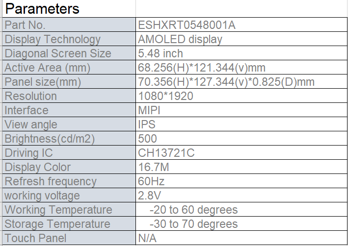 5.48 Inch AMOLED Display Module with 1080×1920 Resolution and 500 cd/m2 Brightness