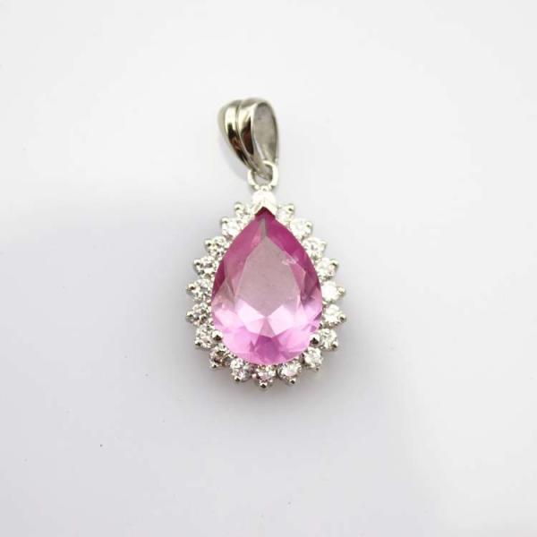 Women Jewelry 925 Silver Pear Shaped Green Jade Cubic Zirconia Pendant Necklace  (FP036)