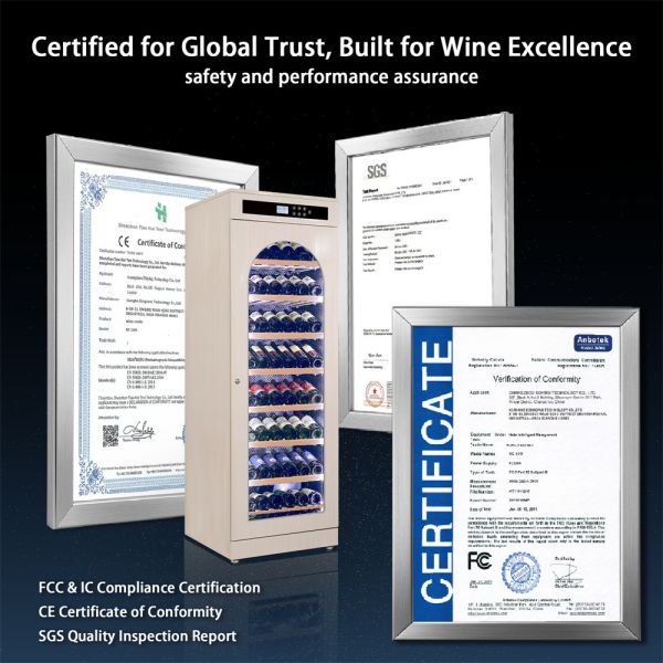 Freestanding Wood Wine Cooler with Digital Control Panel and Arched Glass Door