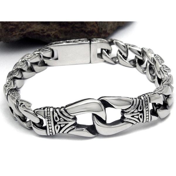 Antique Men's Titanium Stainless Steel  Curb Link Chain Buckle Bracelet 8.5 Inches (JCE204)