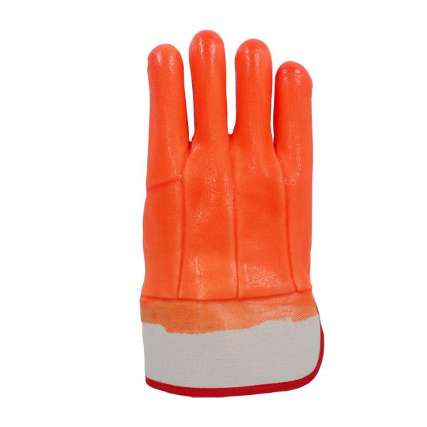 Fleece Lined Cold Weather PVC Chemical Gloves Textured Grip Fluorescent Orange Safety Gloves