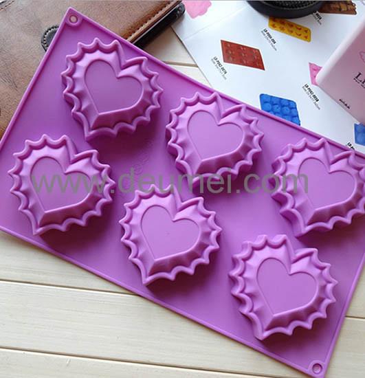 100% Food Grade Beautiful Heart Shaped Silicone Baking Cake Mold/6Cavities Cake Mould