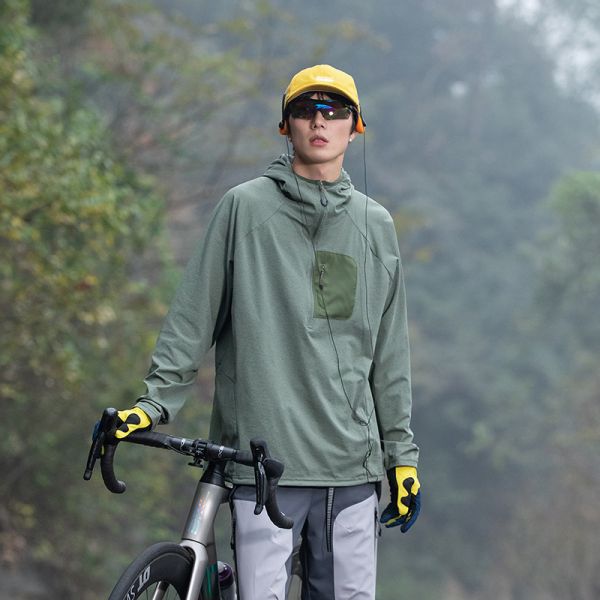 Quick Dry Anti-UV Antibacterial Hooded Pullover, Forest Style Outdoor Long Sleeve Cycling Shirt For