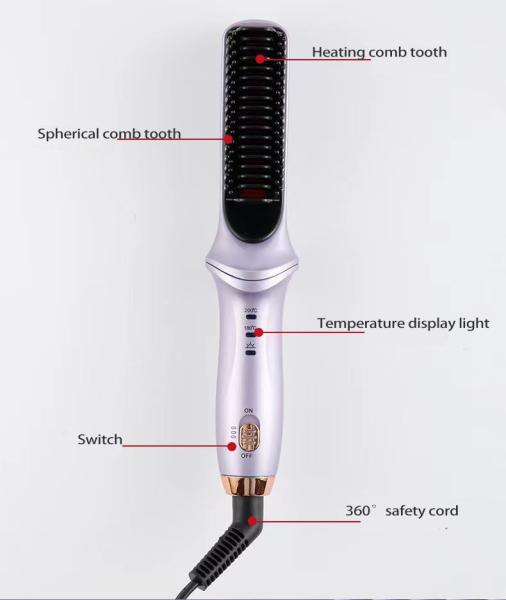 Blue Purple Hot Comb Hair Straightener para Mulheres com 3 Temps 20s de aquecimento rápido