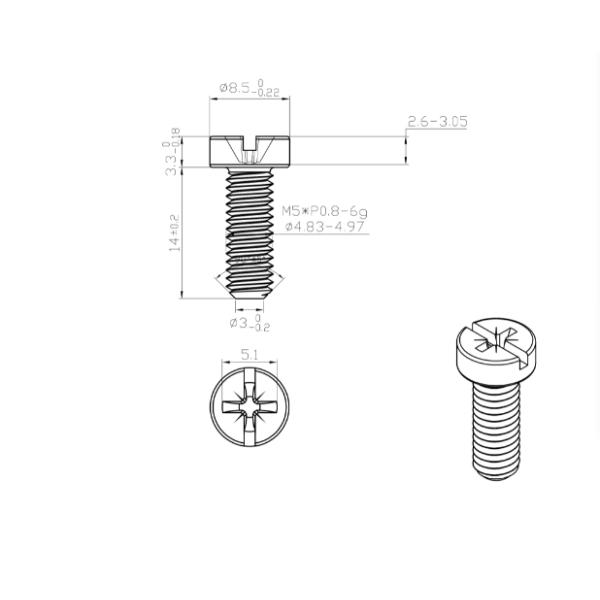 IATF16949 Carbon Steel Flat Head Machine Phillips Slotted Screw M5x14mm