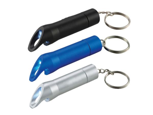 Personalized Anodized  Laser Etch Aluminum Keychain  Beer Bottle OpenerLED Flashlight, Promotional Key Ring