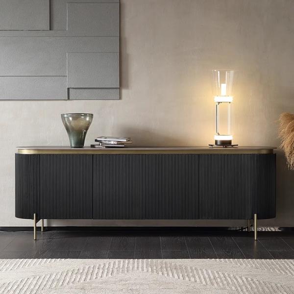Brushed Gold Wooden Sideboard Cabinet Oak Dark Wood Buffet Cabinet Black