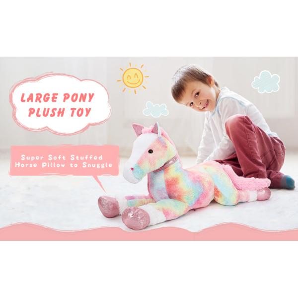 MorisMos Large 3ft Pink Stuffed Animal Plush 35 Inch Big Rainbow Horse Pillow Toy Soft Cotton Unisex Kids Party Gift OPP