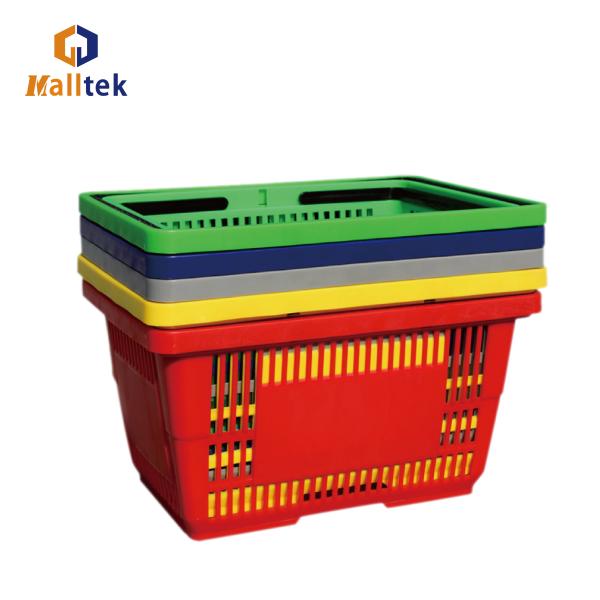 Populaire panier à main double poignée HDPP panier d'achat en plastique pour les magasins de détail