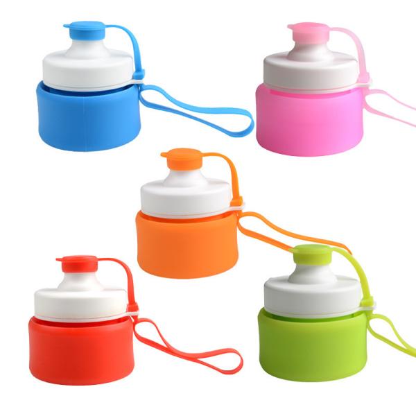 Silicone outdoor sports folding water bottle 530ml food grade silicone logo customized