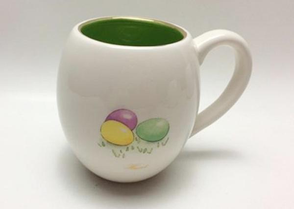 Easter Egg Shaped 3D Ceramic Mug Spot Decal With Gold Rim Stoneware Porcelain