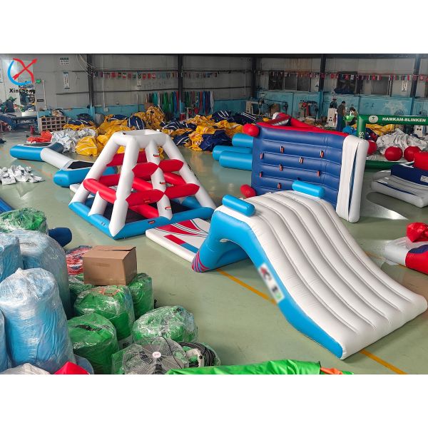 Inflatable Water Park Obstacle Set with Slide Climbing Tower & Wall for Lake Use