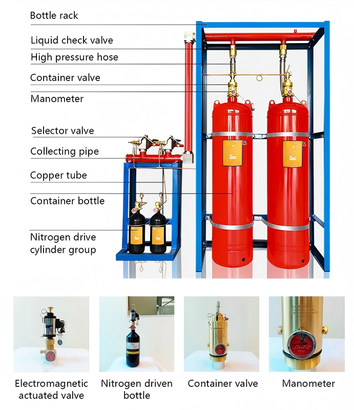IG541 Inert Gas Fire Suppression System with 17.2MPa Design Pressure and 80/90L Fire Extinguishing Agent Volume for Electrical Automatic Startup
