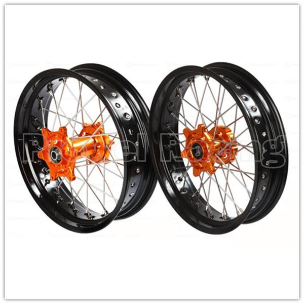 3.50x17 4.25x17 Supermoto rodas de liga para SX SXF EXC 125-530 Anéis pretos e hubs laranja