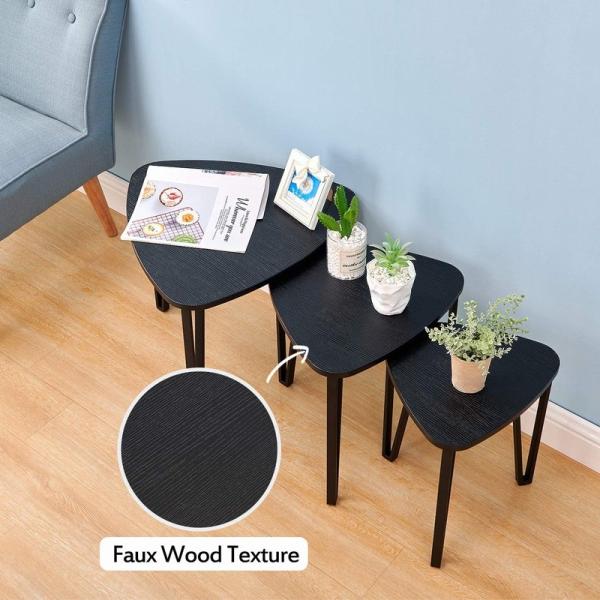 Modern Black Chipboard Wood Nest Of 3 Coffee Tables Set For Living Room