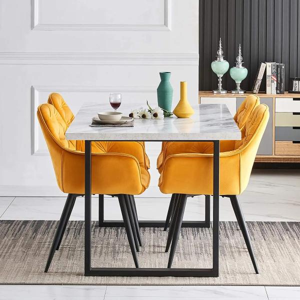 Chaise de salle à manger moderne rembourrée en velours avec pieds en métal