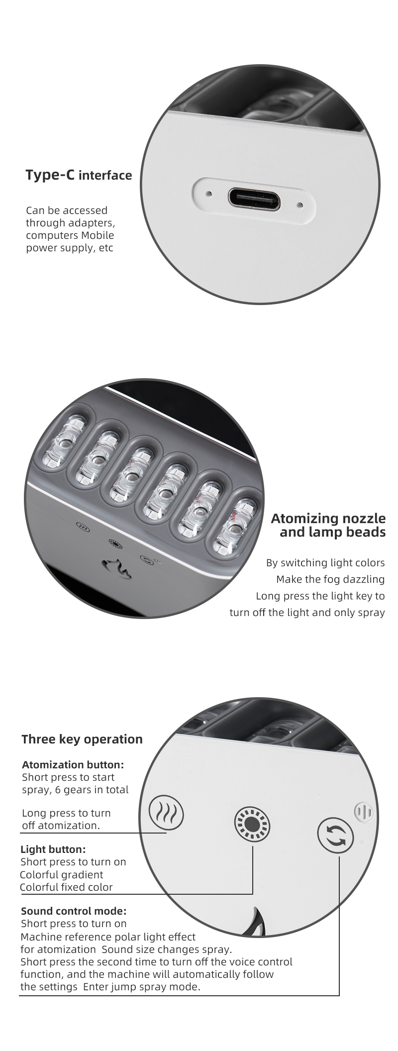 NEW Music Dynamic 7 Colorful Lighting Large Fashion Fog Cool Misting Personal Machine Smart Flame Humidifier
