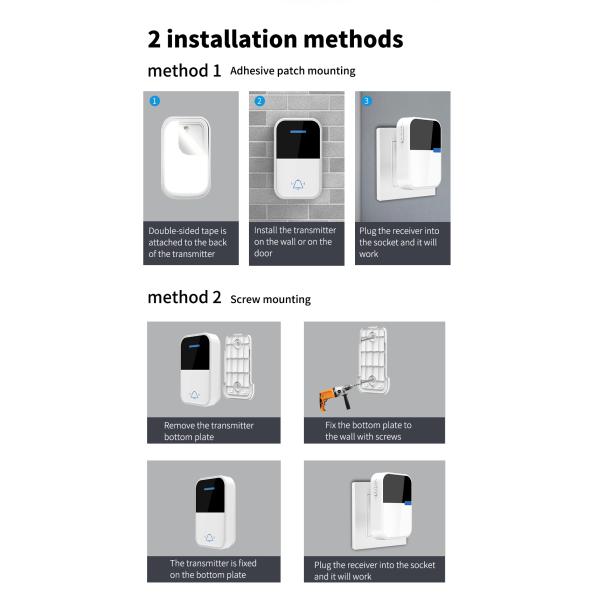 Timbre inalámbrico al aire libre Jingle Bell cinético moderno de la prenda impermeable